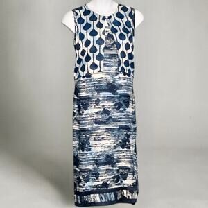 Cortigiani Cotton Caftan Dress Blue White Resort Maxi Boho India Print US XL NWT